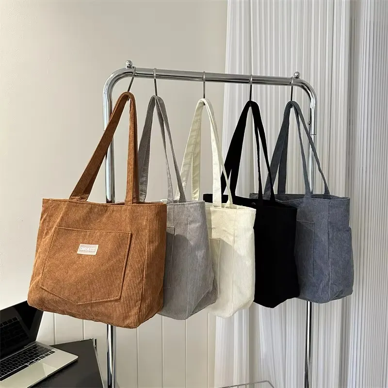 Arrivals Custom Printed Logo Corduroy Shoulder Bag Corduroy Shopping Tote