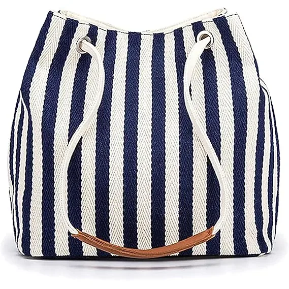 Bag Canvas Simple Bucket Shoulder Bag With Stripe Crossbody