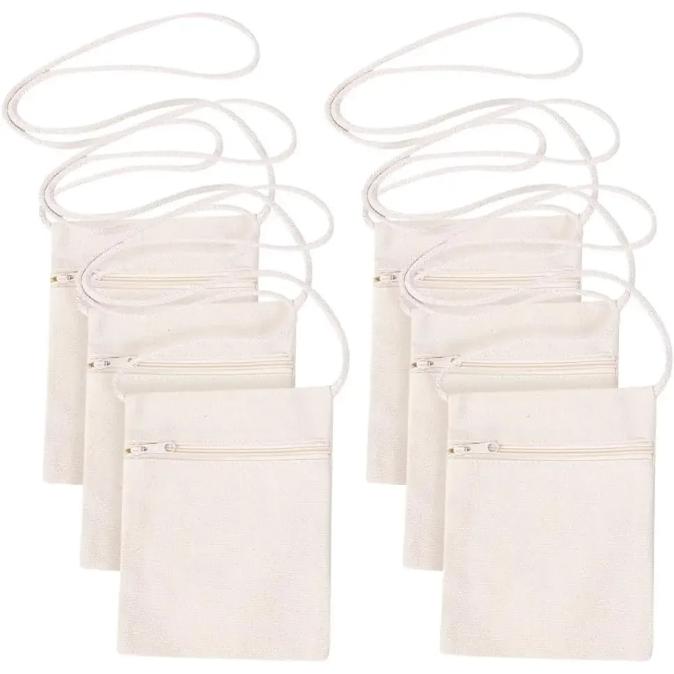 Blank Canvas Cross Body Bag Children Zipper Shoulder Purses Lightweight