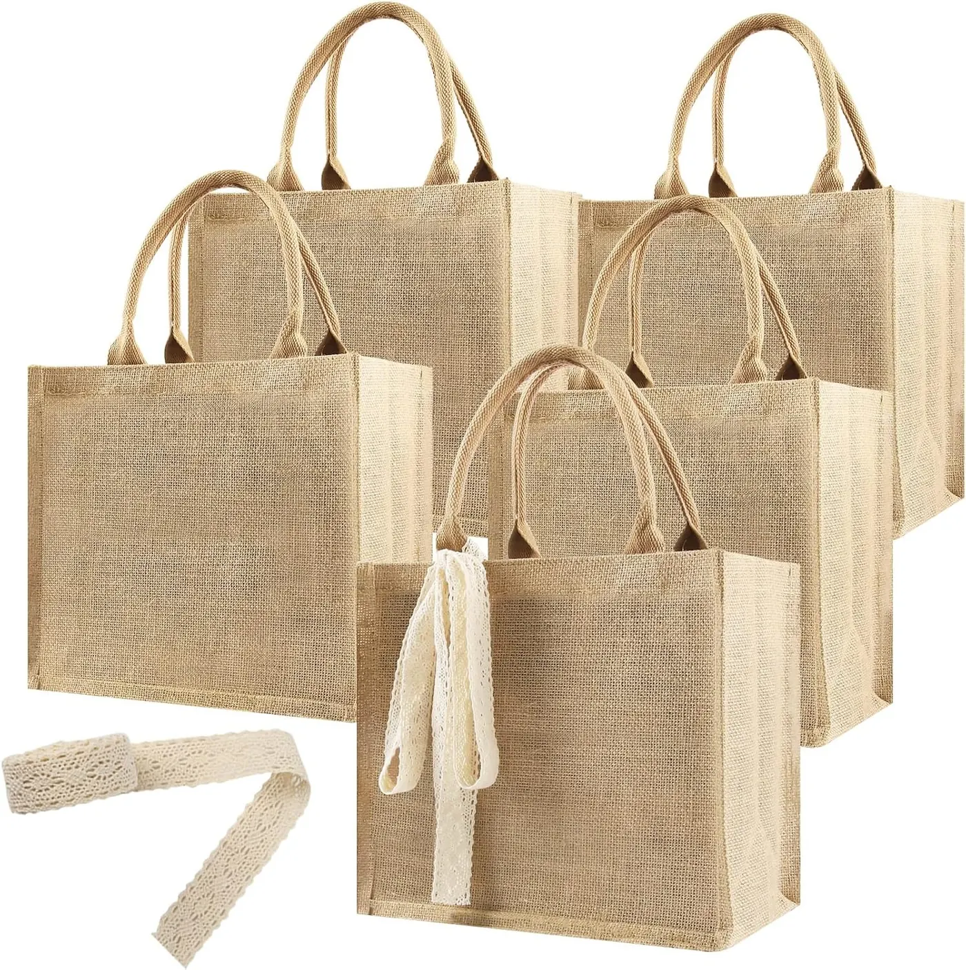 Burlap Jute Tote Bags Long Handle Eco Friendly Reusable Bridesmaid