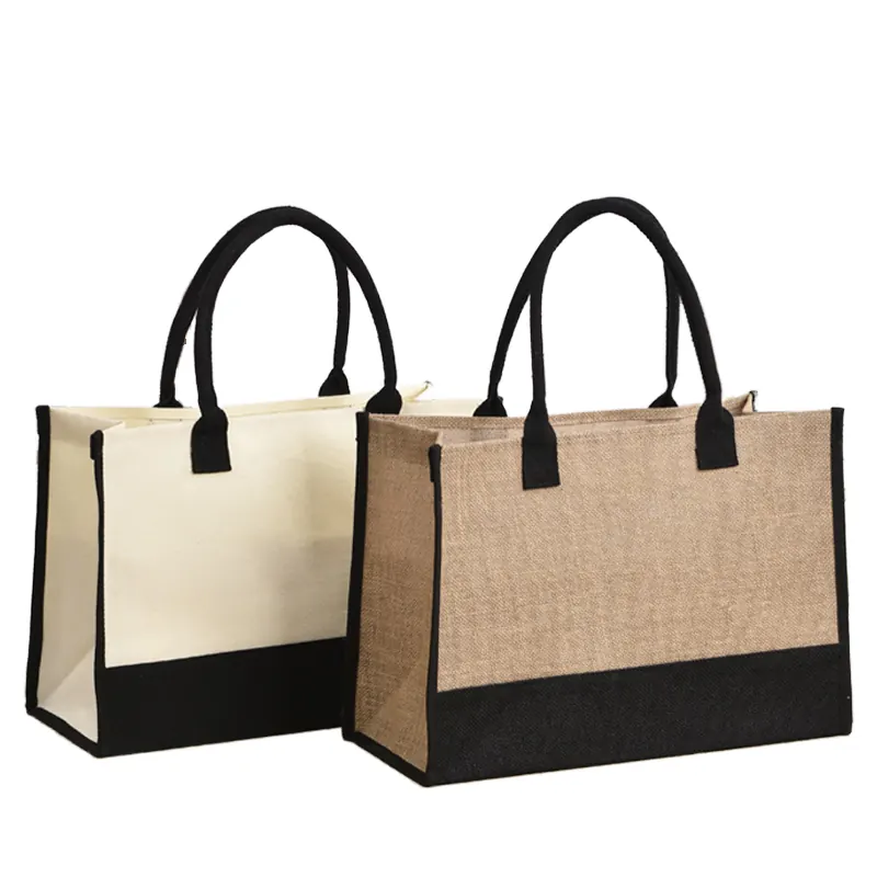Customizable Pattern Jute Burlap Tote Bags With Handles
