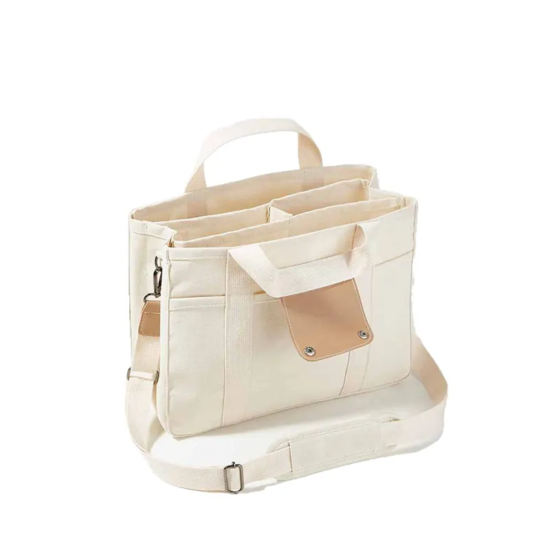 Customized Eco Friendly Zipper Shoulder Handled Tote Bag Thick Cotton
