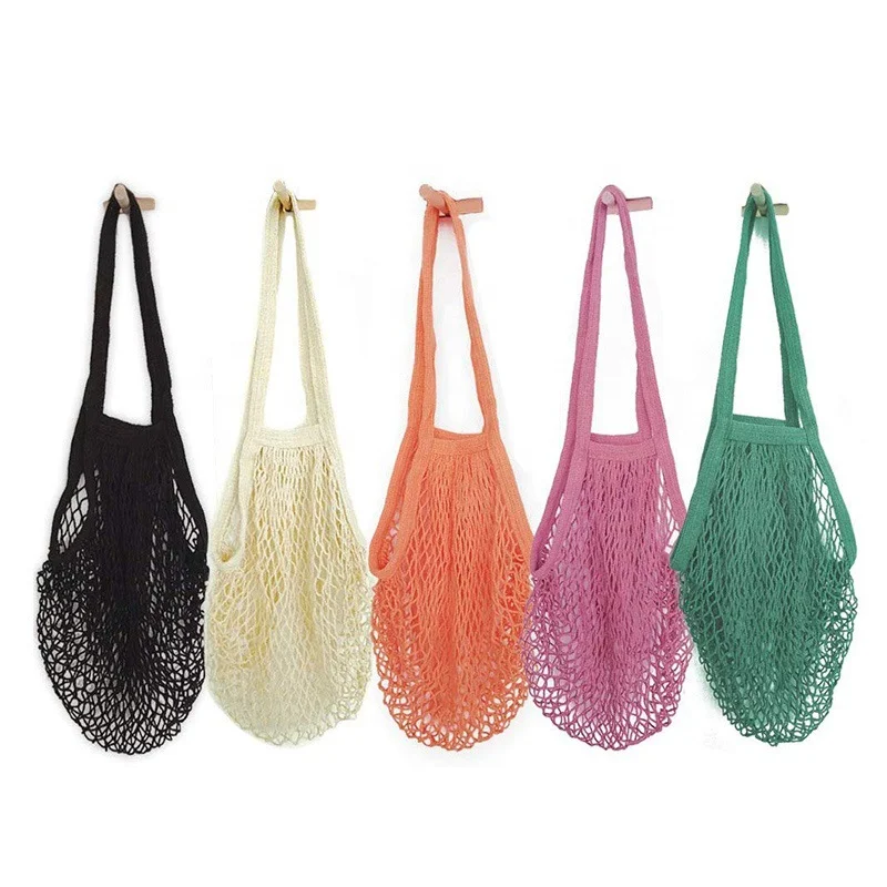 Customized Label Colorful Net Crochet String Reusable Folding Shopping French