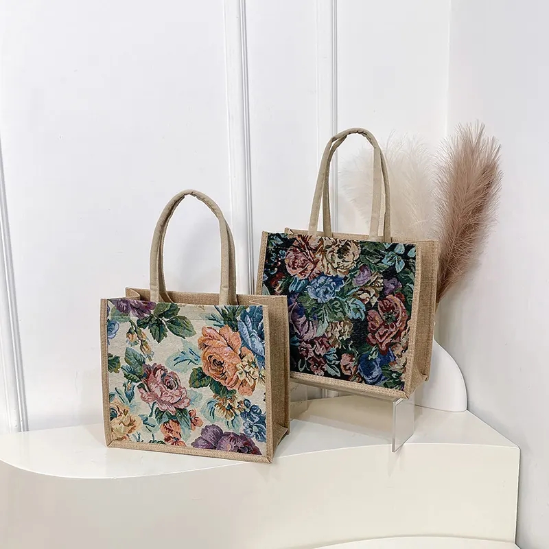 Ethnic Style Handbag Large Capacity Linen Tote Bag For Women
