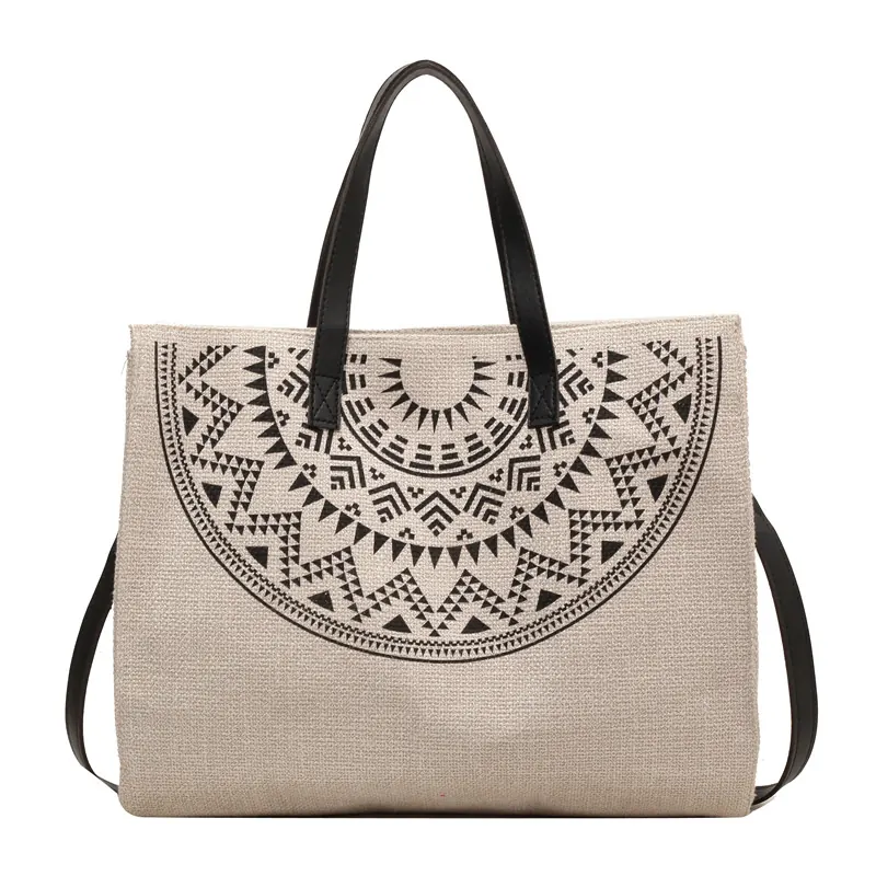 Ethnic Style Women Large Capacity Jute Tote Handbag Fashionable