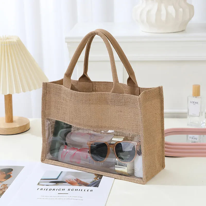 Jute PVC Patch Tote Bag With Thick Jute