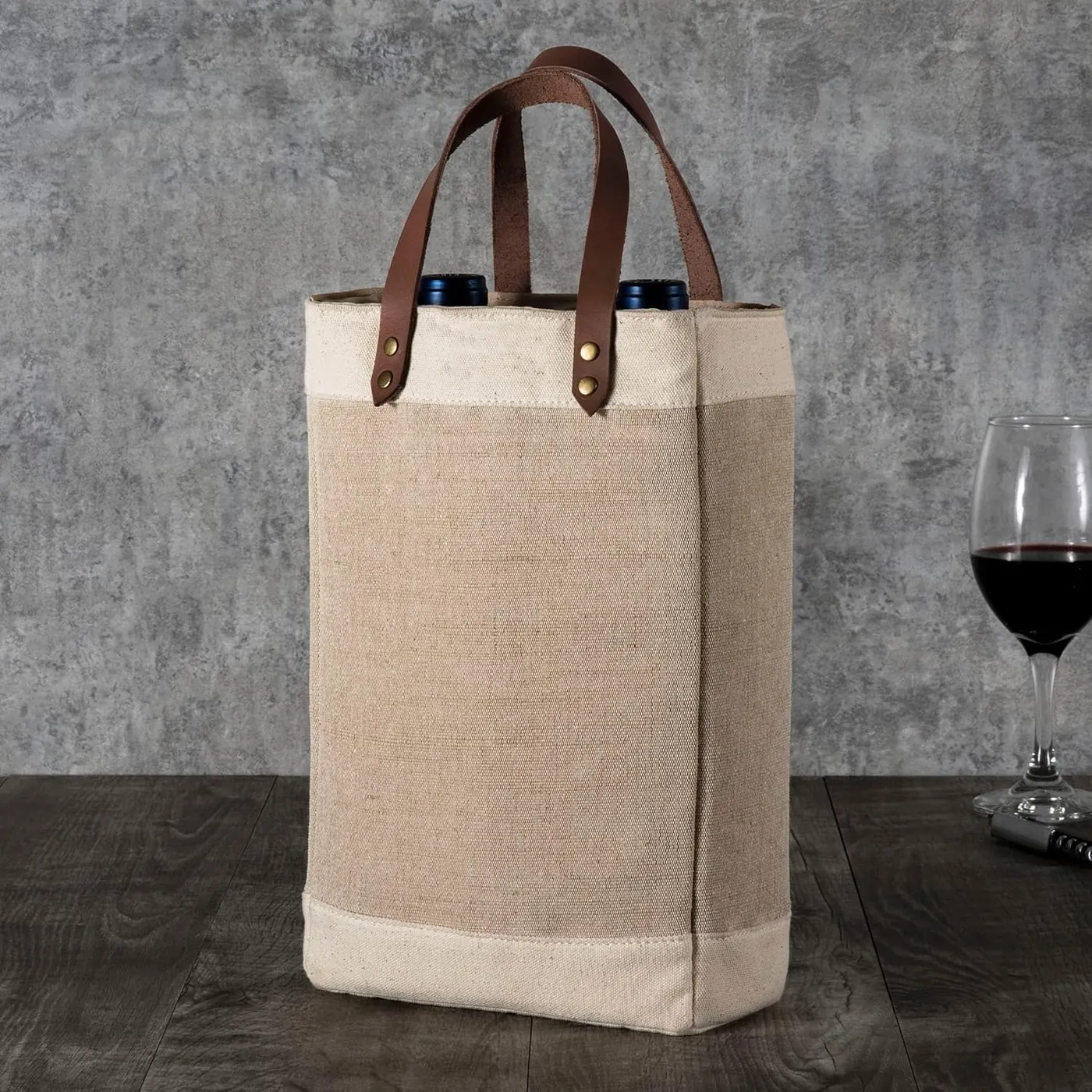 Jute Single Bottle Insulated Tote Bag Wine Beige Gift Bag