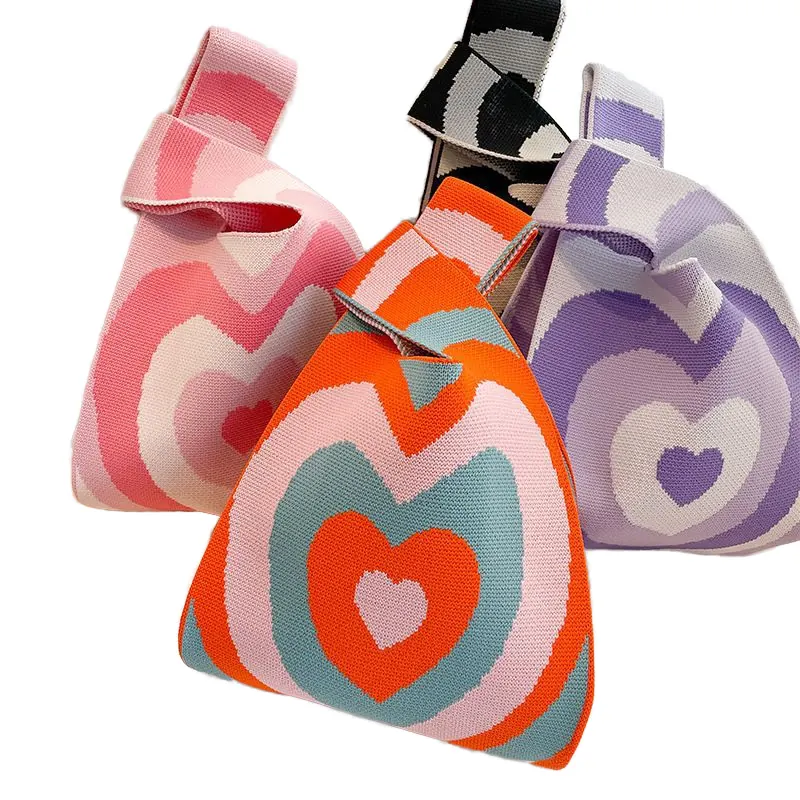Korean Style Canvas Handbags For Women Cute Candy Color Knitted