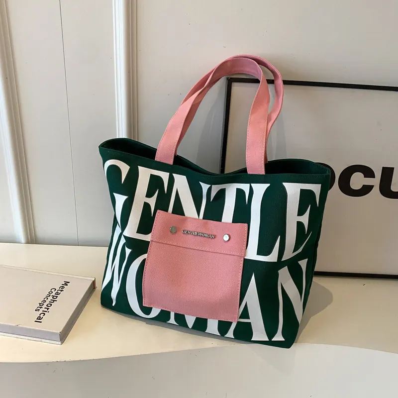 Large Capacity Letter Printed Hand Held Tote Canvas Bag