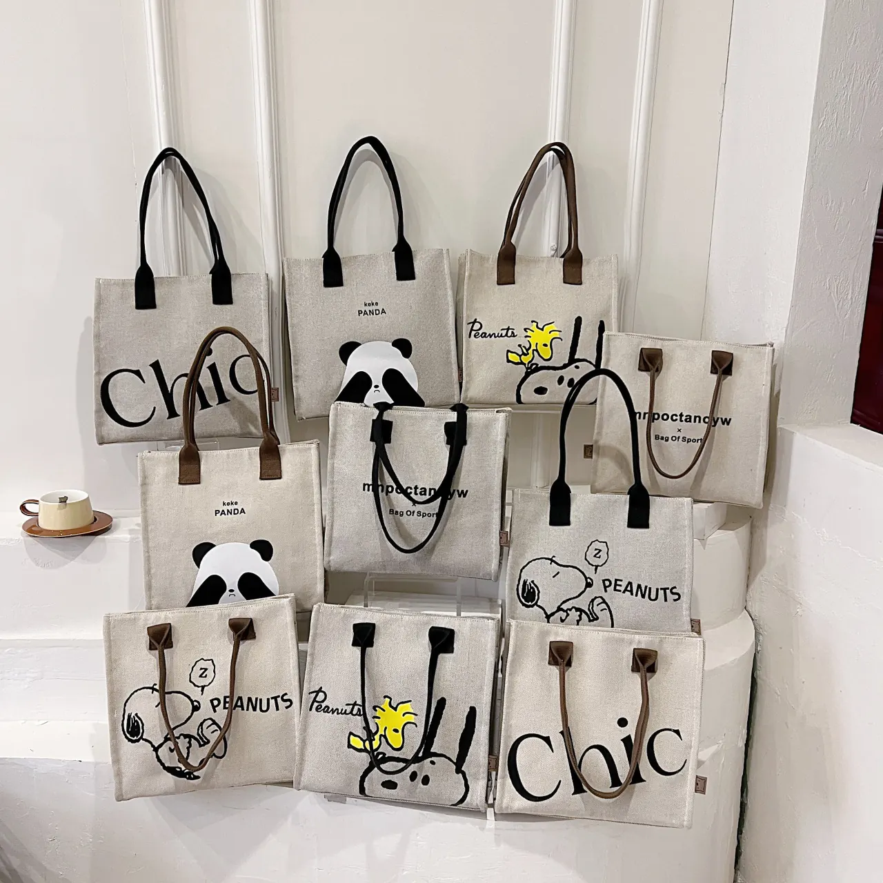 Panda Canvas Single Shoulder Bag For Women Large Capacity Tote