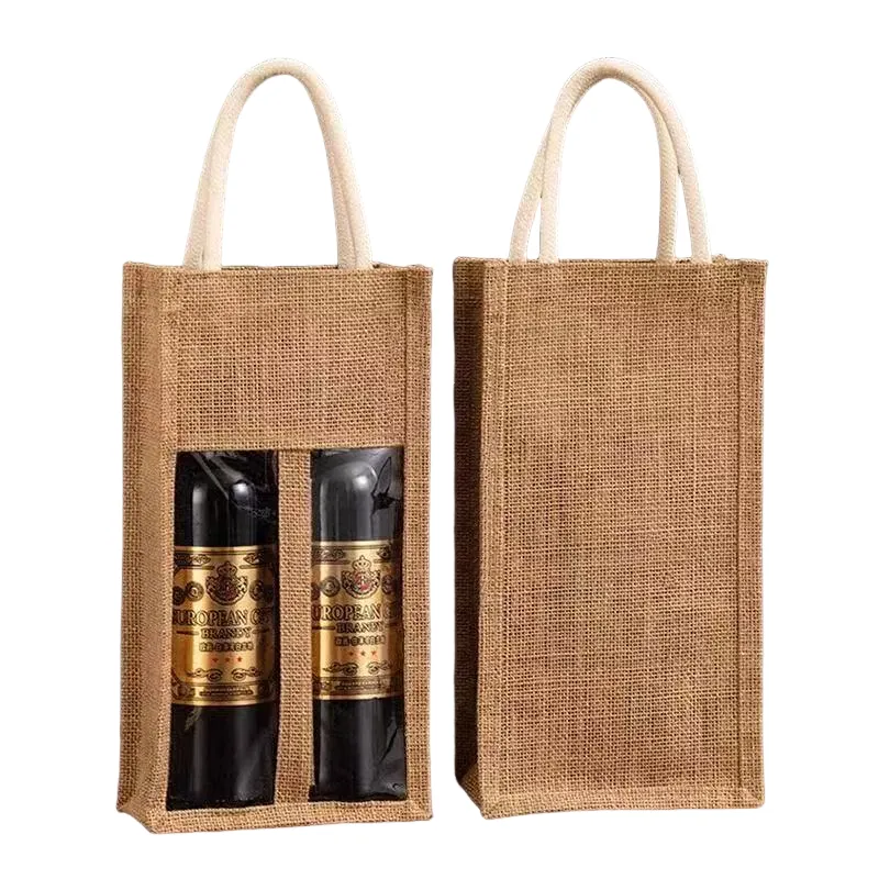 Promotional High Quality Eco Friendly Reusable Medium Jute Wine Bag