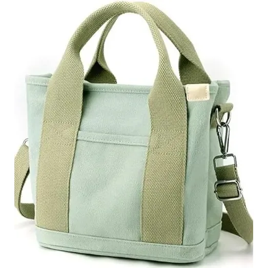 Small Tote With Zipper Canvas Multi Pocket Crossbody Bag Shoulder