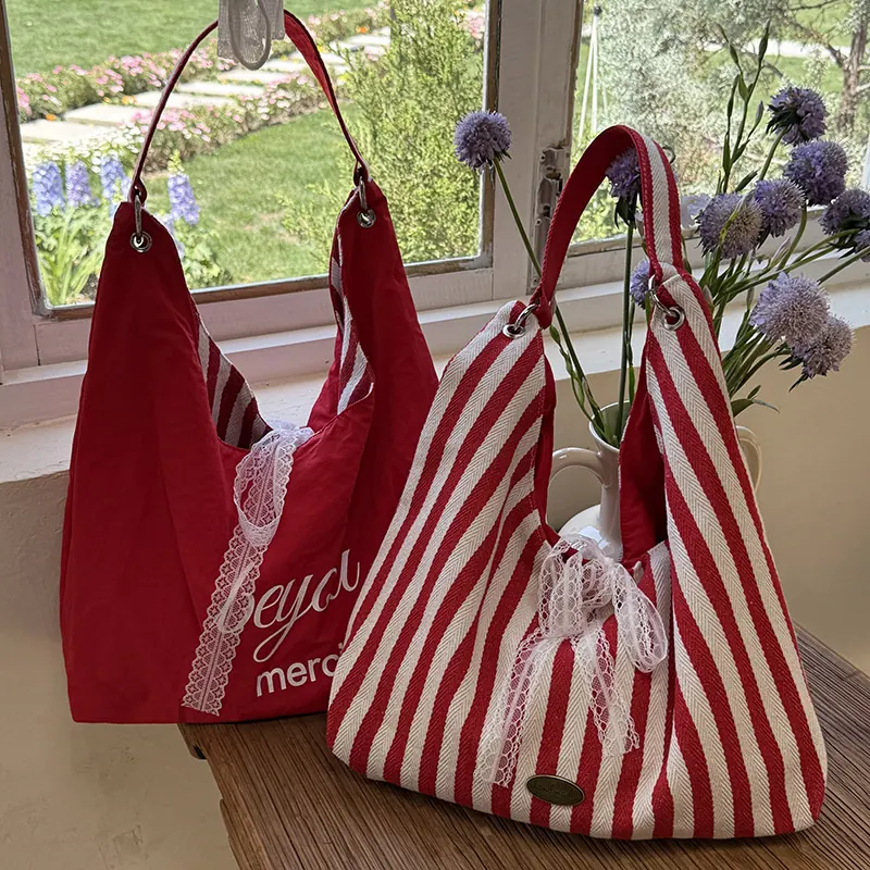 Stripe Canvas Bag Summer Trendy Accessory Suitable For Students To