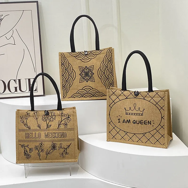 Thickened Linen Tote Bags Large Capacity Bento Bags Shopping Bags