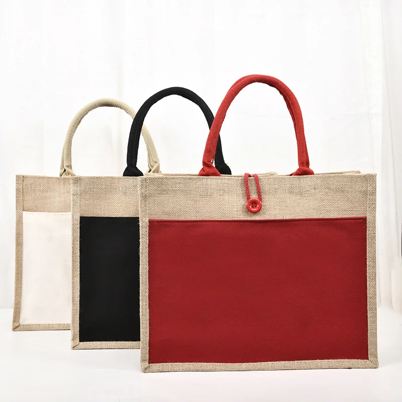 Large Capacity Linen Plain Jute Tote Bag Eco Friendly Handmade