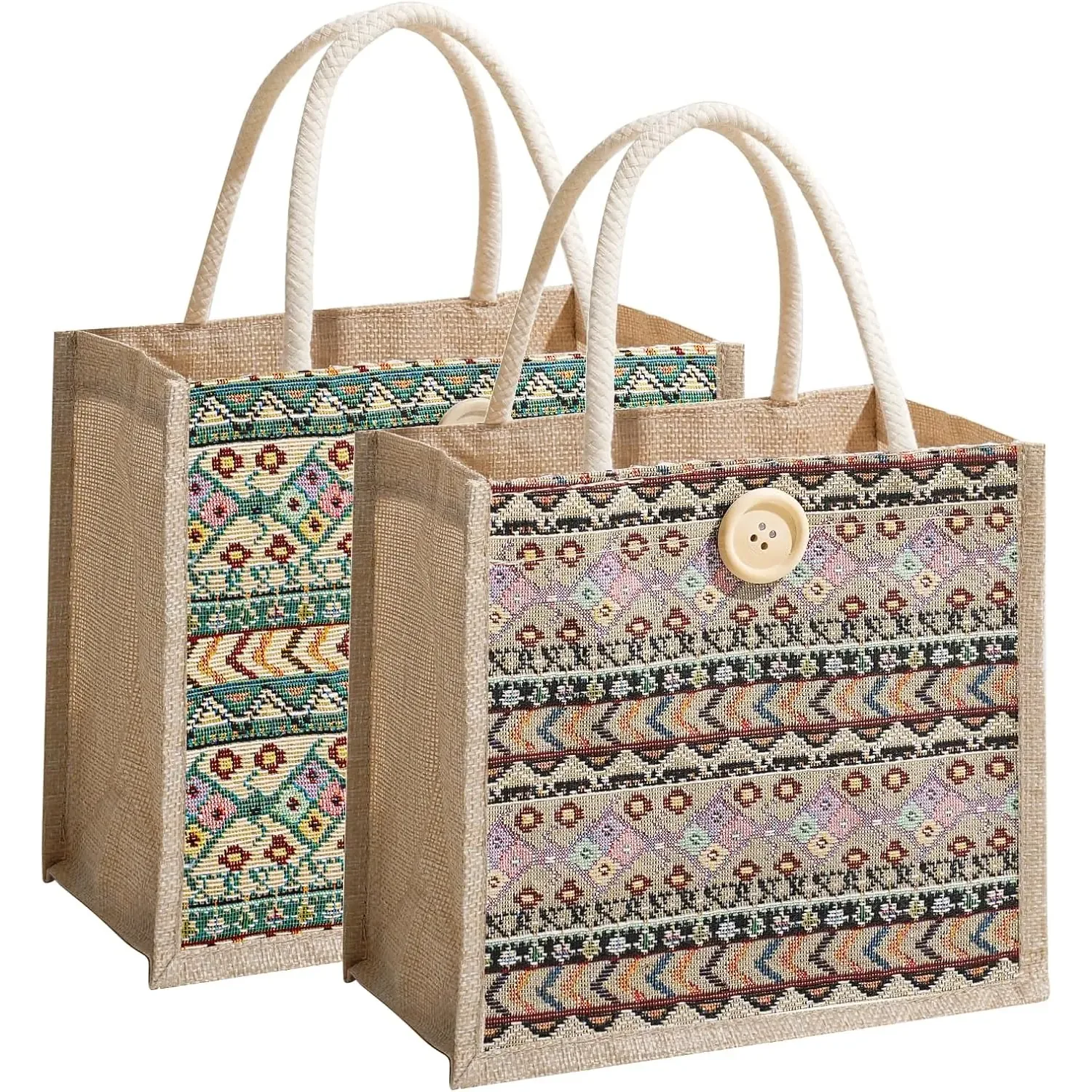 Women Tote Bag Jute Casual Tote Handbag Embroidered Personalized Bento